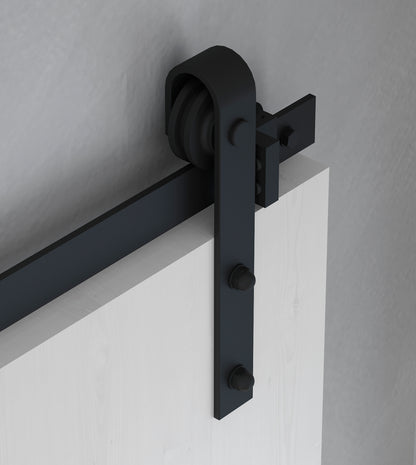 Emuca Kit di ferramentaper porta scorrevole appesa in legno Barn, senza chiusura soft, pannelli non inclusi, Acciaio e Tecnoplastica, Verniciato nero