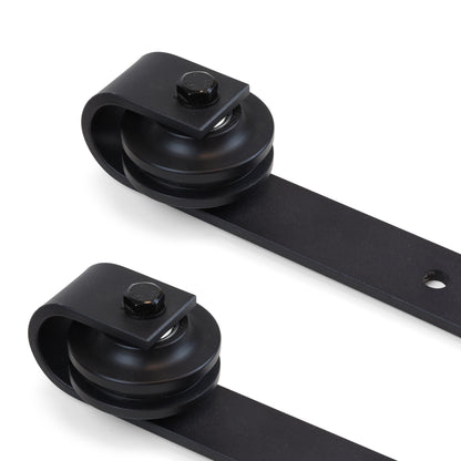 Emuca Kit di ferramentaper porta scorrevole appesa in legno Barn, senza chiusura soft, pannelli non inclusi, Acciaio e Tecnoplastica, Verniciato nero