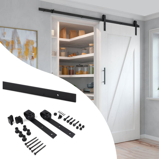 Emuca Kit di ferramentaper porta scorrevole appesa in legno Barn, senza chiusura soft, pannelli non inclusi, Acciaio e Tecnoplastica, Verniciato nero