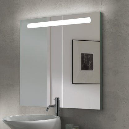 Emuca Specchio da bagno Pegasus con Illuminazione LED frontale, rettangolare 600x700mm, AC 230V 50Hz, 6W, Alluminio e Vetro