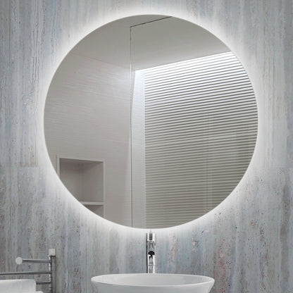 Emuca Specchio da bagno Cassiopeia con Illuminazione LED decorativa, diametro 60 cm, AC 230V 50Hz, 20W e 12W, Alluminio e Vetro