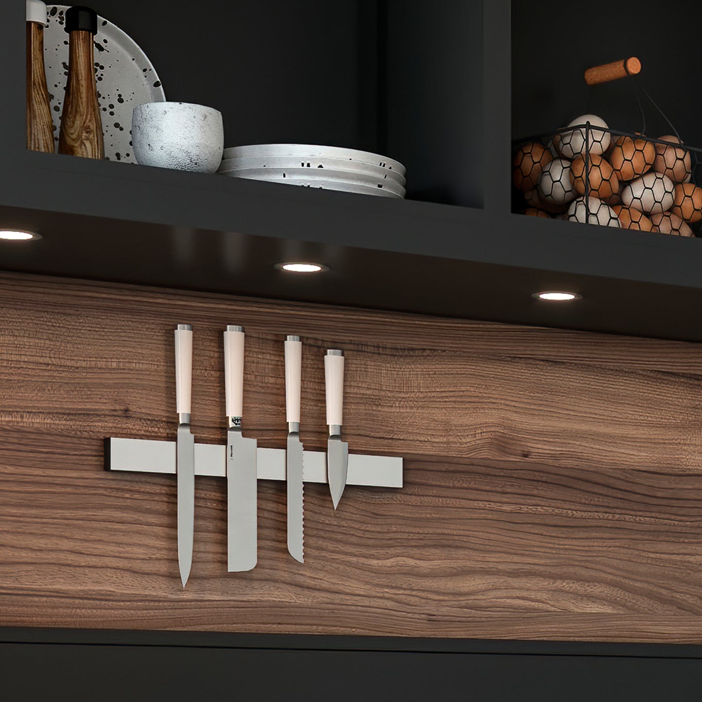Emuca Barra magnetica per coltelli da cucina, Acciaio inossidabile