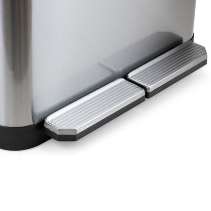 Emuca Recycle Inox, contenitore per la raccolta differenziata da esterno con scomparti, apertura del coperchio con pedali, 2x15lt, Acciaio inossidabile