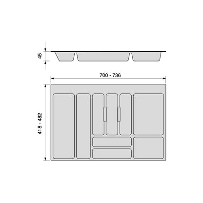 Emuca Portaposate universale per posate Optima, modulo 800 mm, Tecnoplastica, Grigia