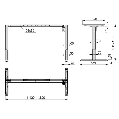 Emuca Lift Table motorizzato regolabile in altezza Lift Table, Acciaio, Verniciato bianco