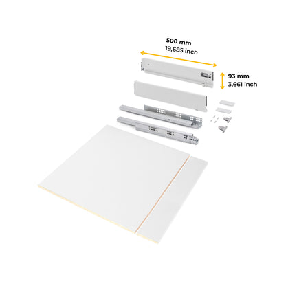Kit cassetto per cucina o bagno Vertex di altezza 93mm con pannelli inclusi e regolazione 3D