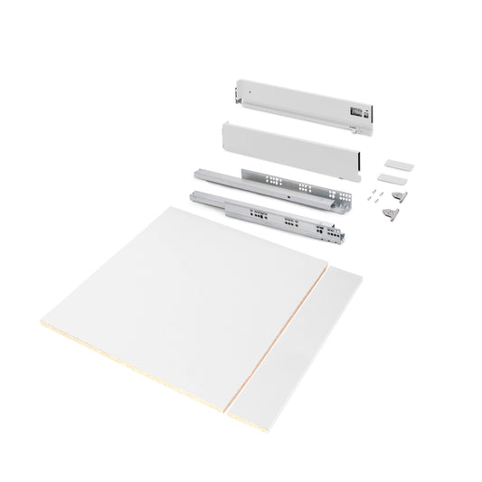 Emuca Kit di cassetti per cucina o bagno Vertex con regolazione 3D, altezza 93 mm, con pannelli inclusi, modulo 600 mm, Verniciato bianco
