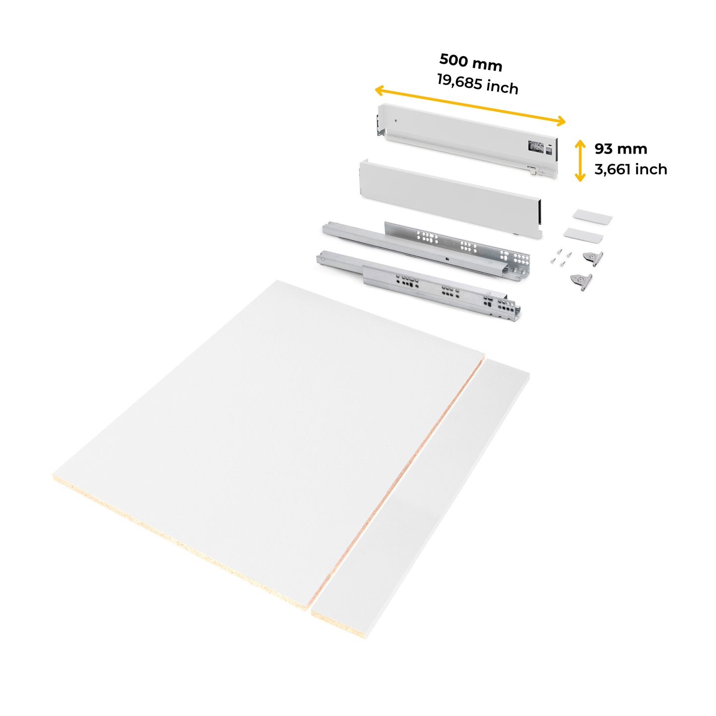 Emuca Kit di cassetti per cucina o bagno Vertex con regolazione 3D, altezza 93 mm, con pannelli inclusi, modulo 900 mm, Verniciato bianco