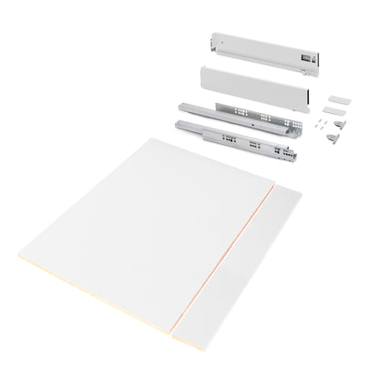Emuca Kit di cassetti per cucina o bagno Vertex con regolazione 3D, altezza 93 mm, con pannelli inclusi, modulo 900 mm, Verniciato bianco