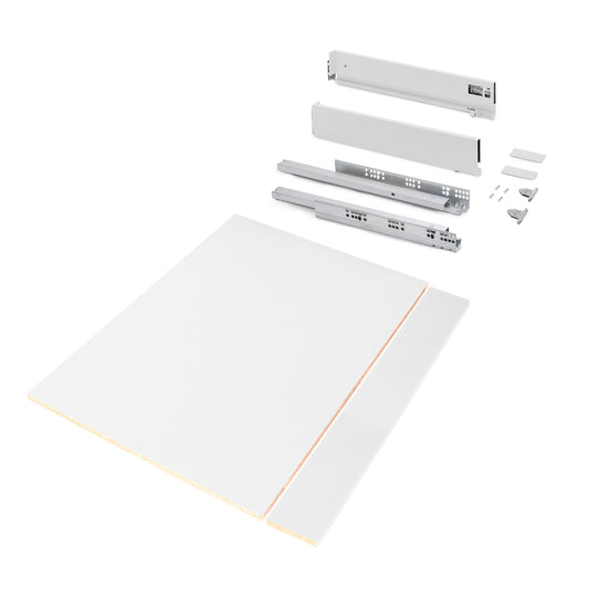 Emuca Kit di cassetti per cucina o bagno Vertex con regolazione 3D, altezza 93 mm, con pannelli inclusi, modulo 900 mm, Verniciato bianco