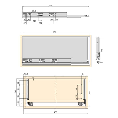 Kit cassetto per cucina o bagno Vertex di altezza 178mm con pannelli inclusi e regolazione 3D
