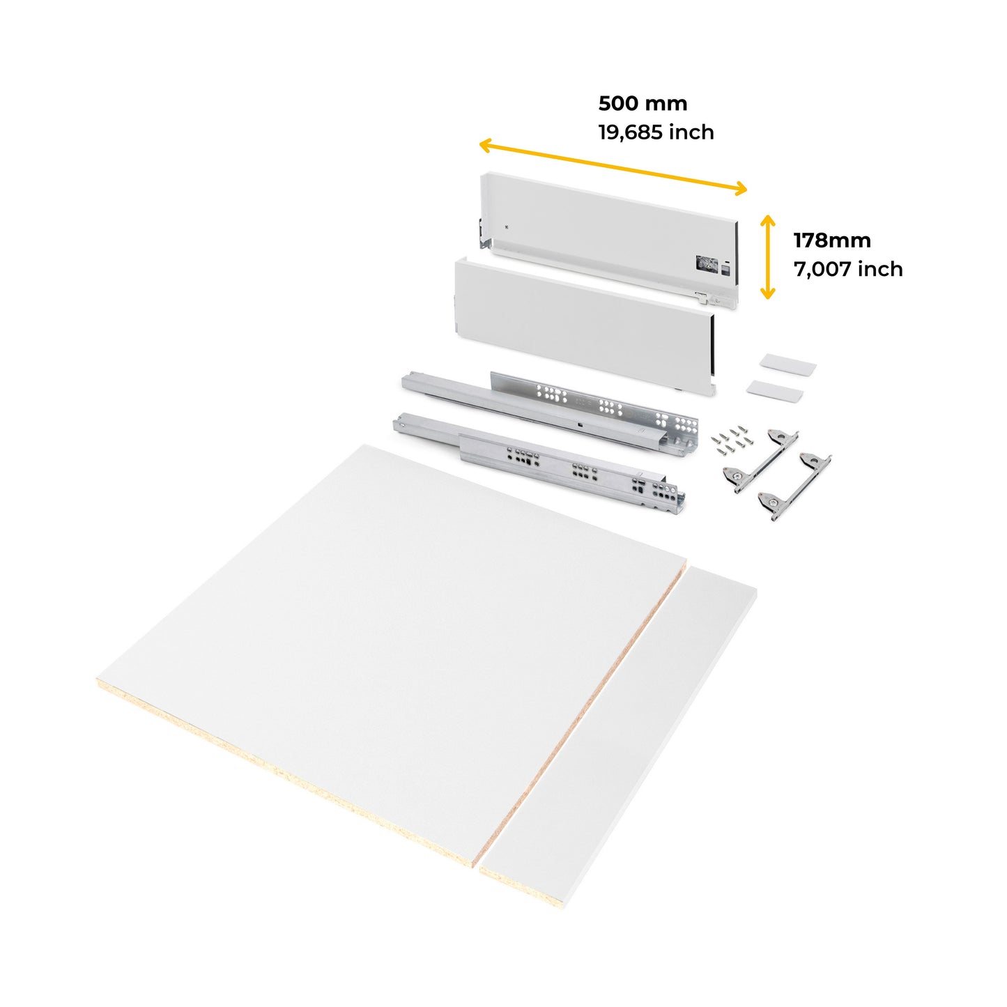 Emuca Kit di cassetti per cucina o bagno Vertex con regolazione 3D, altezza 178 mm, con pannelli inclusi, modulo 600 mm, Verniciato bianco