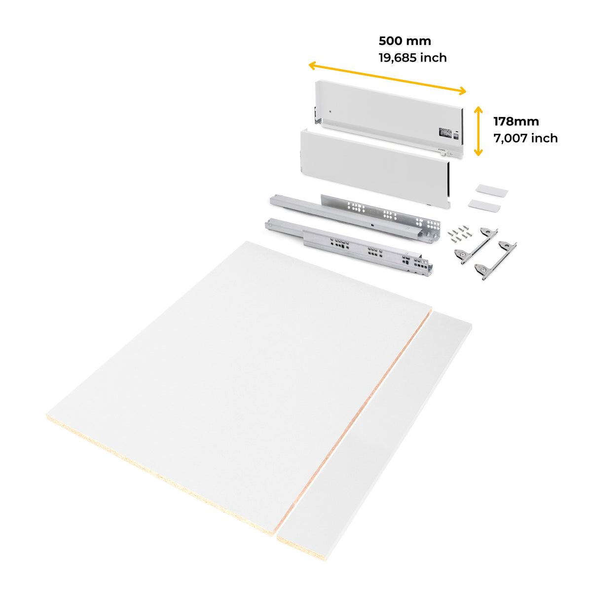 Kit cassetto per cucina o bagno Vertex di altezza 178mm con pannelli inclusi e regolazione 3D