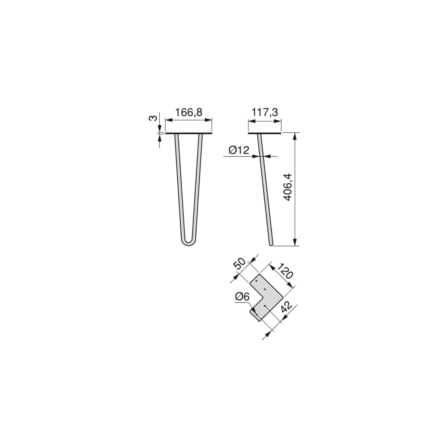 Emuca Lotto di 4 gambe Hairpin a 2 aste per tavolo, altezza 400mm, Acciaio, Verniciato nero