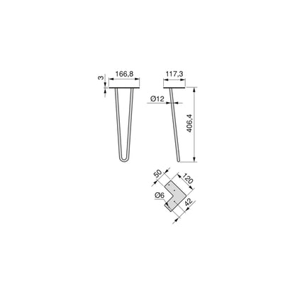 Emuca Lotto di 4 gambe Hairpin a 2 aste per tavolo, altezza 400mm, Acciaio, Verniciato nero