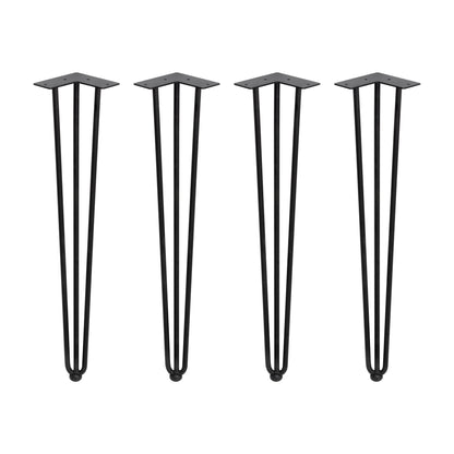 Emuca Lotto di 4 gambe Hairpin a 3 aste per tavolo, altezza 710mm, Acciaio, Verniciato nero