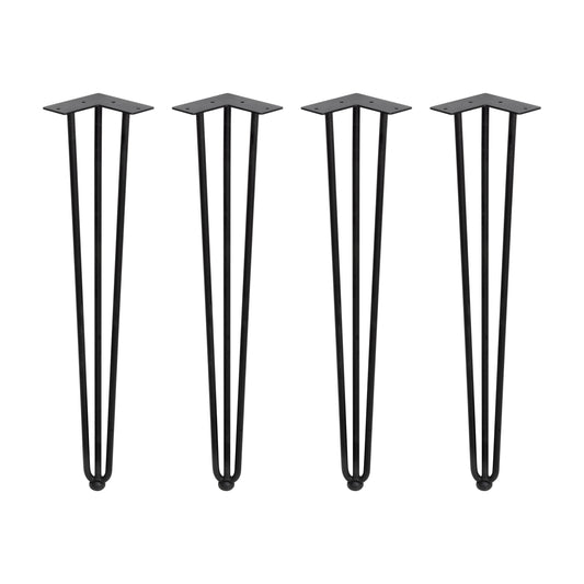 Emuca Lotto di 4 gambe Hairpin a 3 aste per tavolo, altezza 710mm, Acciaio, Verniciato nero