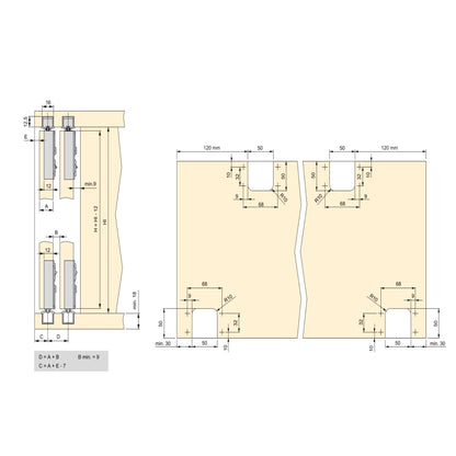 Sistema Flow in formato kit per armadio a 2 ante scorrevoli in legno supportate con chiusura ammortizzata