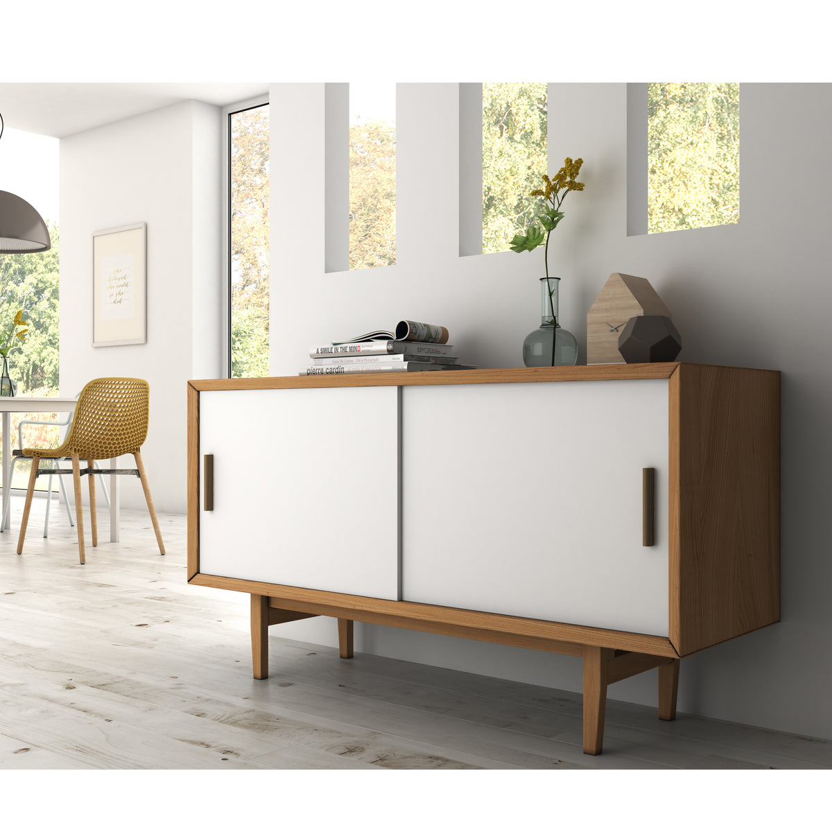Sistema Flow in formato kit per armadio a 2 ante scorrevoli in legno supportate con chiusura ammortizzata