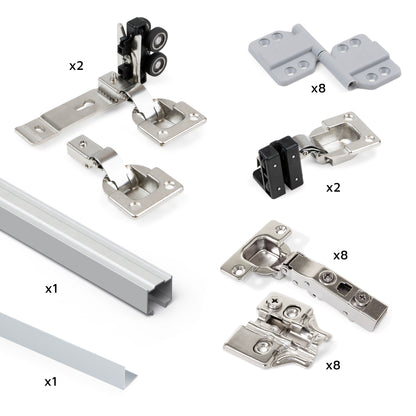 Emuca Kit di ferramenta per armadio 2 ante scorrevoli pieghevoli con chiusura soft Twofold, per 4 pannelli non inclusi, Con guida, Anodizzato opaco