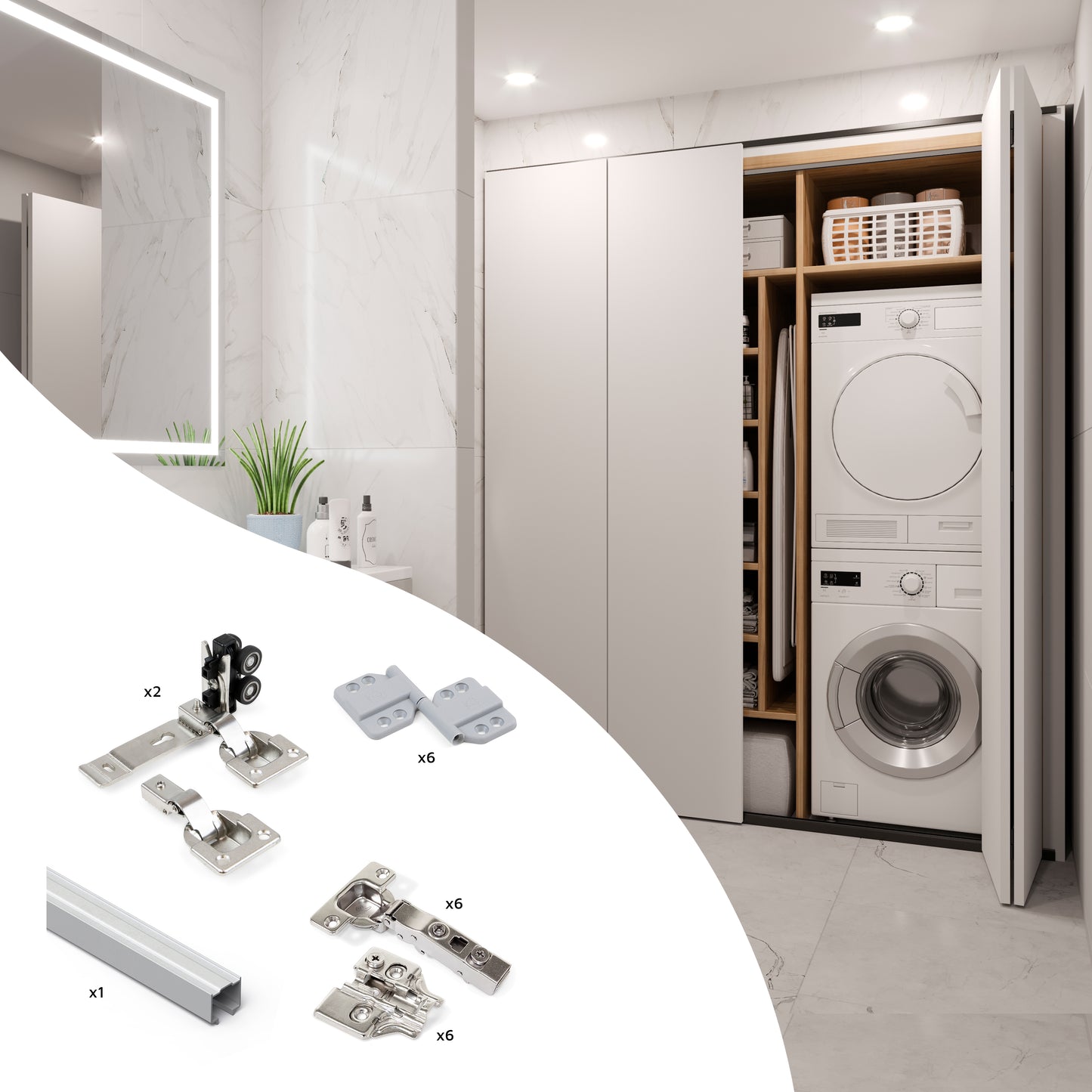 Emuca Kit di ferramenta per armadio 2 ante scorrevoli pieghevoli con chiusura soft Twofold, per 4 pannelli non inclusi, Senza guida, Anodizzato opaco