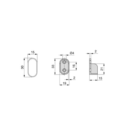 Emuca Lotto di 2 tubi appendiabiti ovali 30x15mm per armadi lunghezza 1,15m con reggitubi, Acciaio e Zama, Cromato lucido