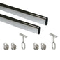 Emuca Lotto di 2 tubi appendiabiti ovali 30x15mm per armadi lunghezza 1,15m con reggitubi, Acciaio e Zama, Cromato lucido