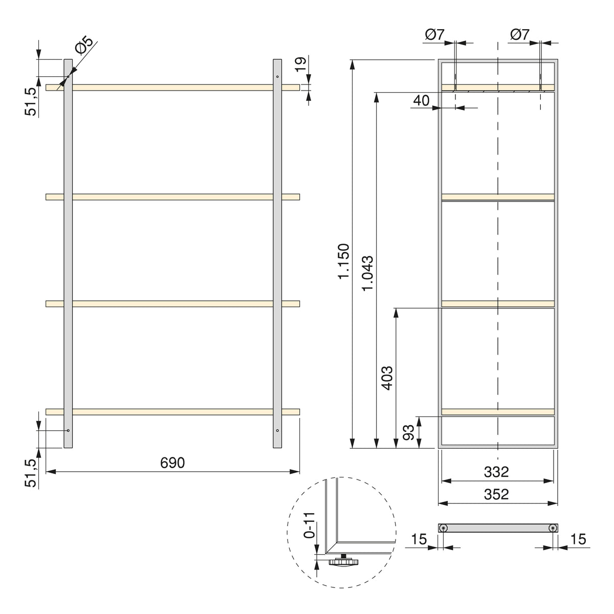 Scaffale Lader con struttura e ripiani