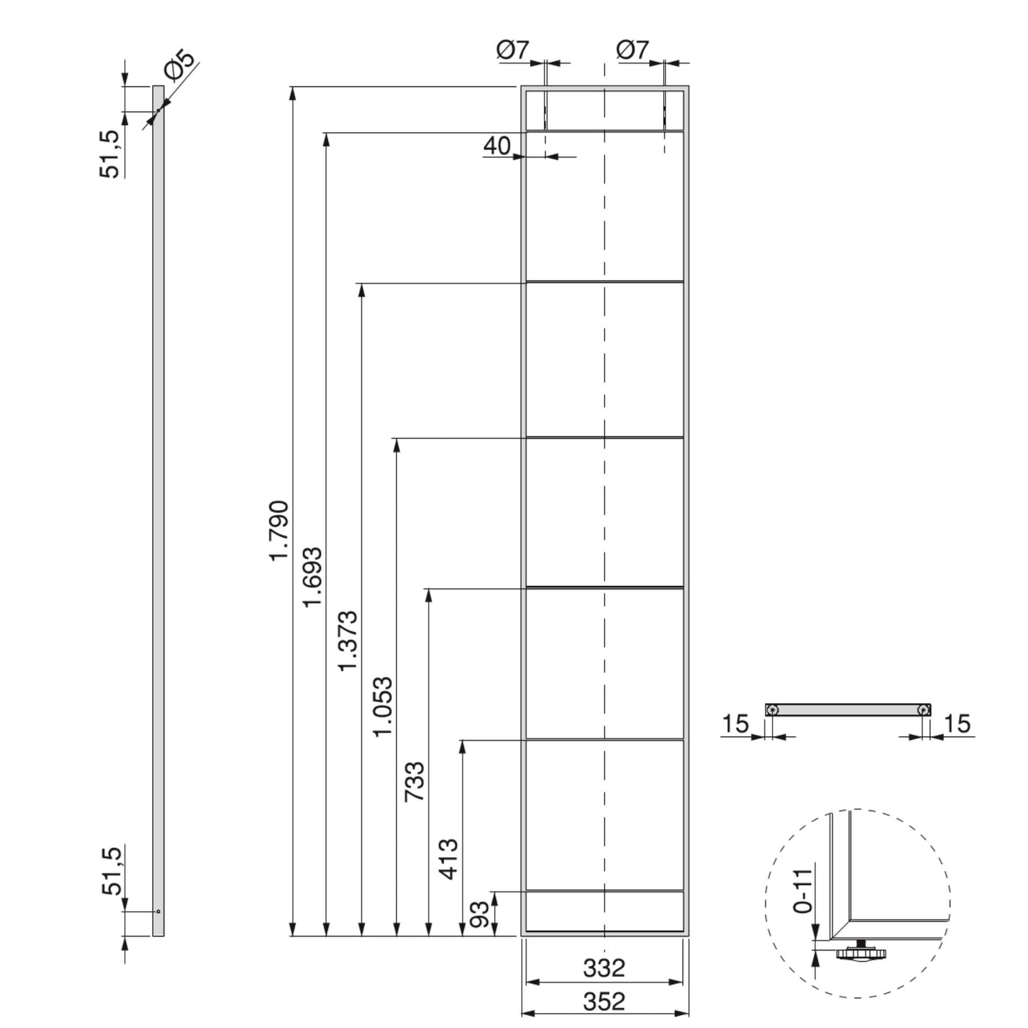 Emuca Set di telai per scaffali Lader, altezza 1790 mm, Acciaio, Verniciato nero