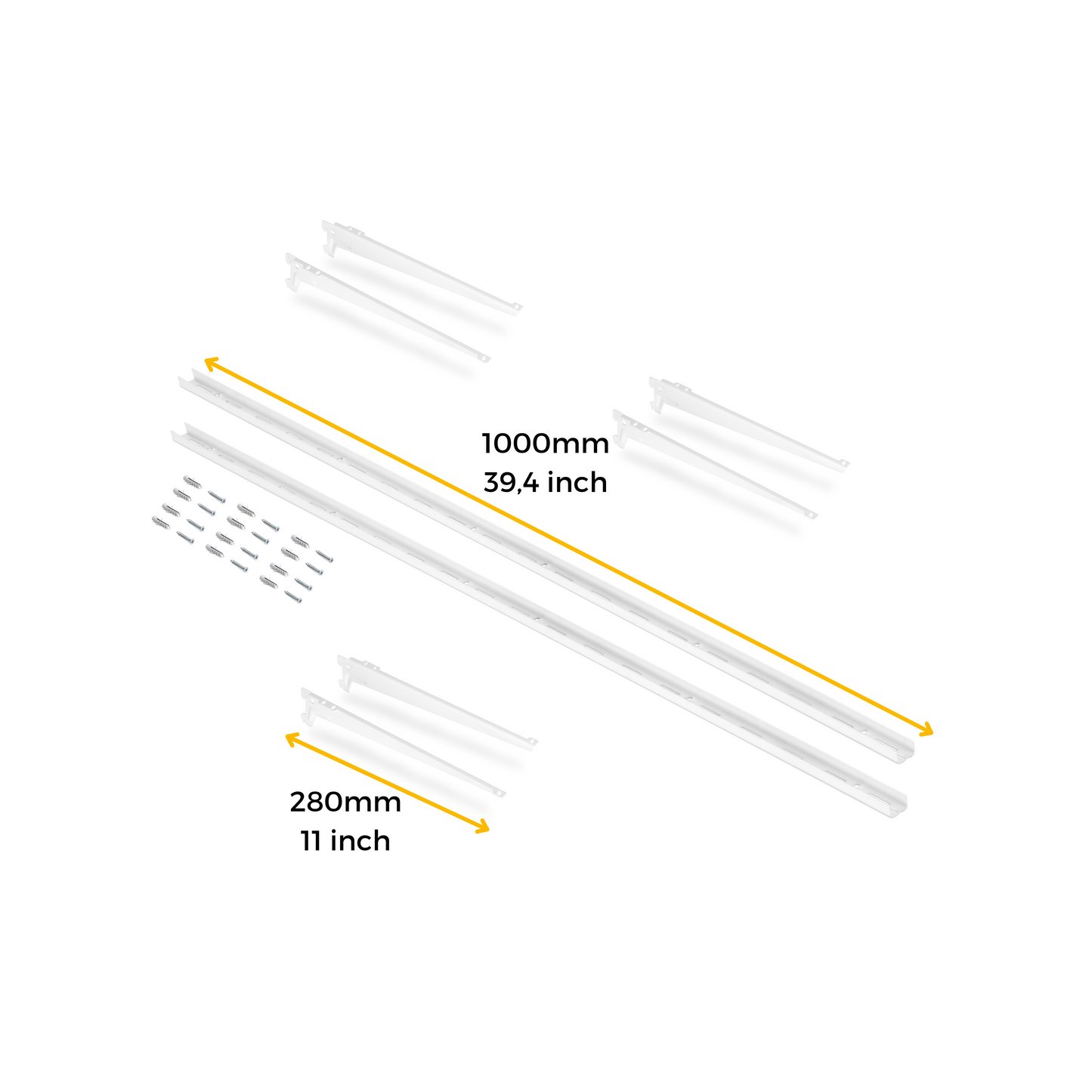 Emuca Kit di 3 mensole con staffe e supporti a parete Jagmet, lunghezza 280 mm, Acciaio, Verniciato bianco