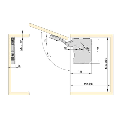 Emuca Braccetto Agile Smart elevabile, 960 - 2350, Plastica bianca, Acciaio e Tecnoplastica.