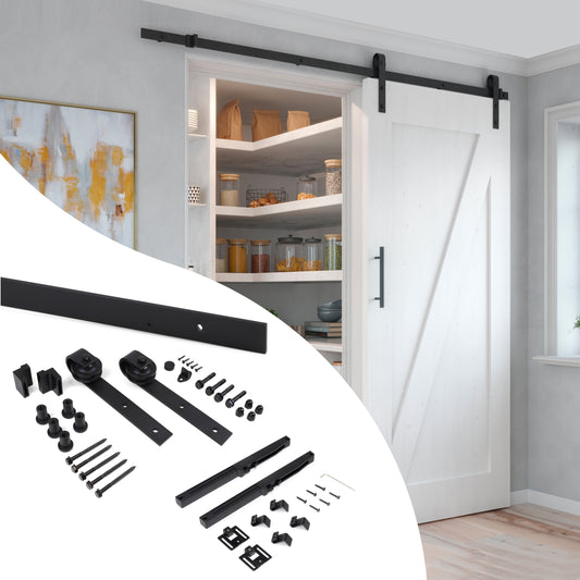 Emuca Kit di ferramentaper porta scorrevole appesa in legno Barn, con chiusura soft, pannelli non inclusi, Acciaio e Tecnoplastica, Verniciato nero