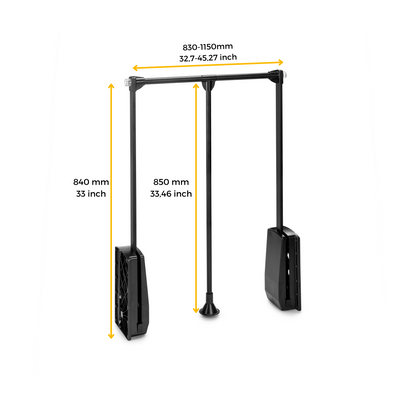 Emuca Appendiabiti per armadio Hang, larghezza regolabile 830-1150 mm, Acciaio e Tecnoplastica, Verniciato nero