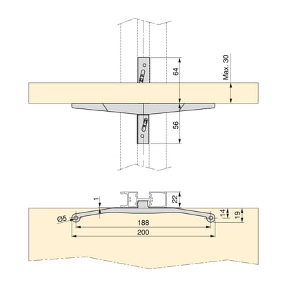 Emuca Kit di staffe per 4 ripiani in legno e 1 asta appendiabiti lunga 1 m Zero, Alluminio e Zama e Tecnoplastica, Verniciato grigio pietra