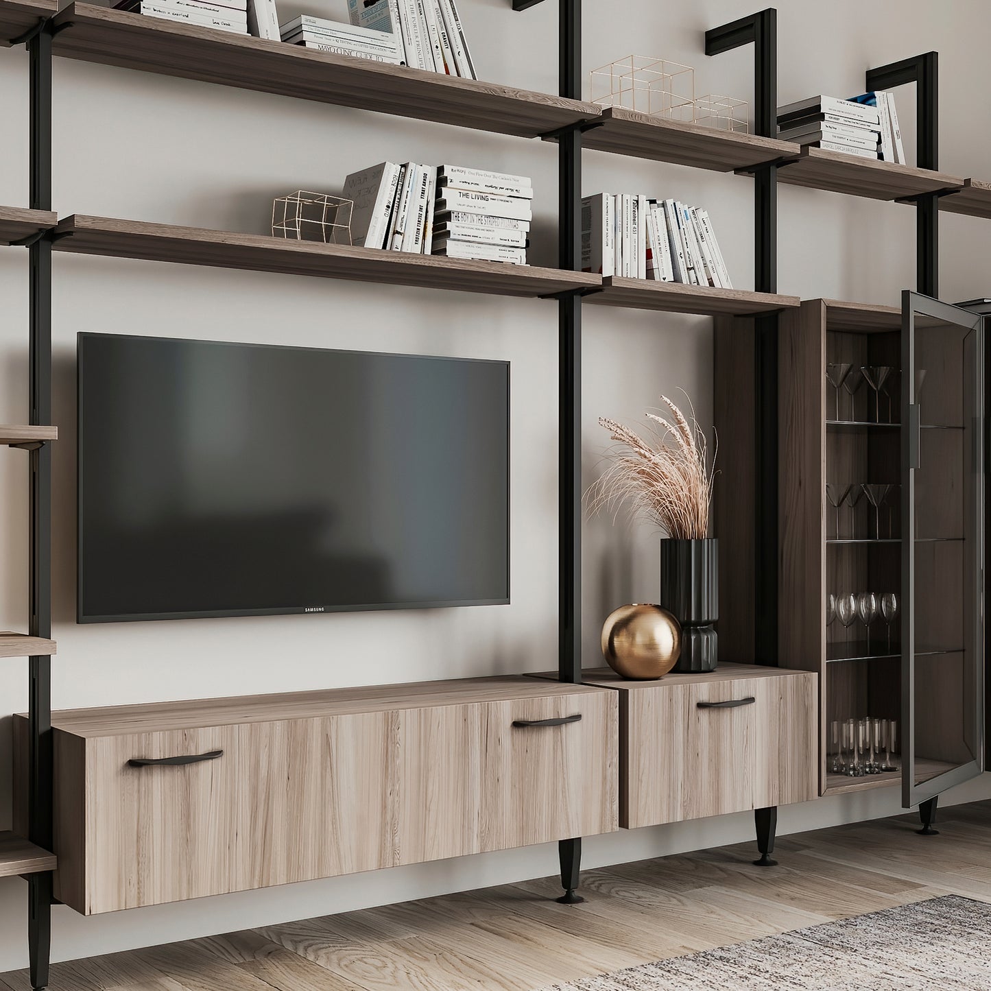 Emuca Kit di staffe per 3 ripiani in legno e 1 modulo per struttura Zero, Zama, Verniciato nero testurizzato
