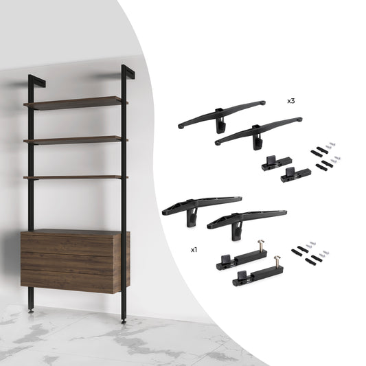 Emuca Kit di staffe per 3 ripiani in legno e 1 modulo per struttura Zero, Zama, Verniciato nero testurizzato