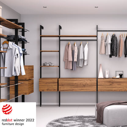 Emuca Kit di staffe per 4 ripiani in legno e 1 asta appendiabiti lunga 1 m Zero, Alluminio e Zama e Tecnoplastica, Verniciato nero testurizzato