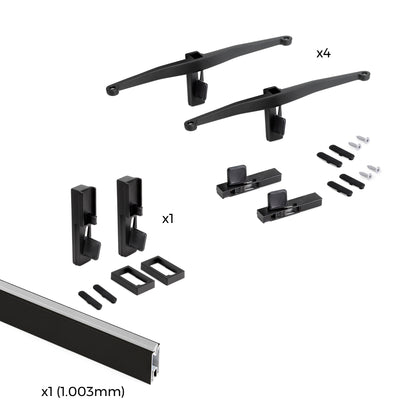Emuca Kit di staffe per 4 ripiani in legno e 1 asta appendiabiti lunga 1 m Zero, Alluminio e Zama e Tecnoplastica, Verniciato nero testurizzato
