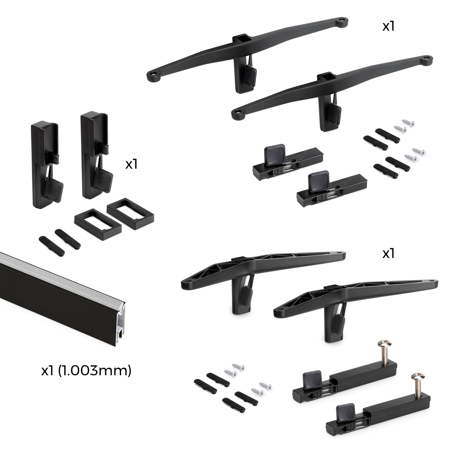 Emuca Kit di staffe per 1 ripiano in legno, 1 modulo e 1 asta di sospensione, lunghezza 1 m Zero, Zama, Verniciato nero testurizzato