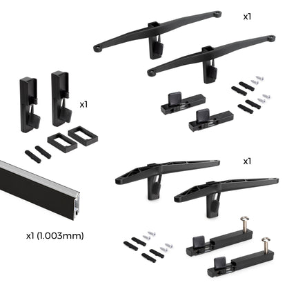 Emuca Kit di staffe per 1 ripiano in legno, 1 modulo e 1 asta di sospensione, lunghezza 1 m Zero, Zama, Verniciato nero testurizzato