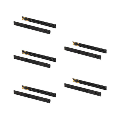 Emuca Lotto di 5 set guide per cassetti, a sfera, altezza 45 mm, profondità 300 mm, estrazione totale, chiusura soft, Nera
