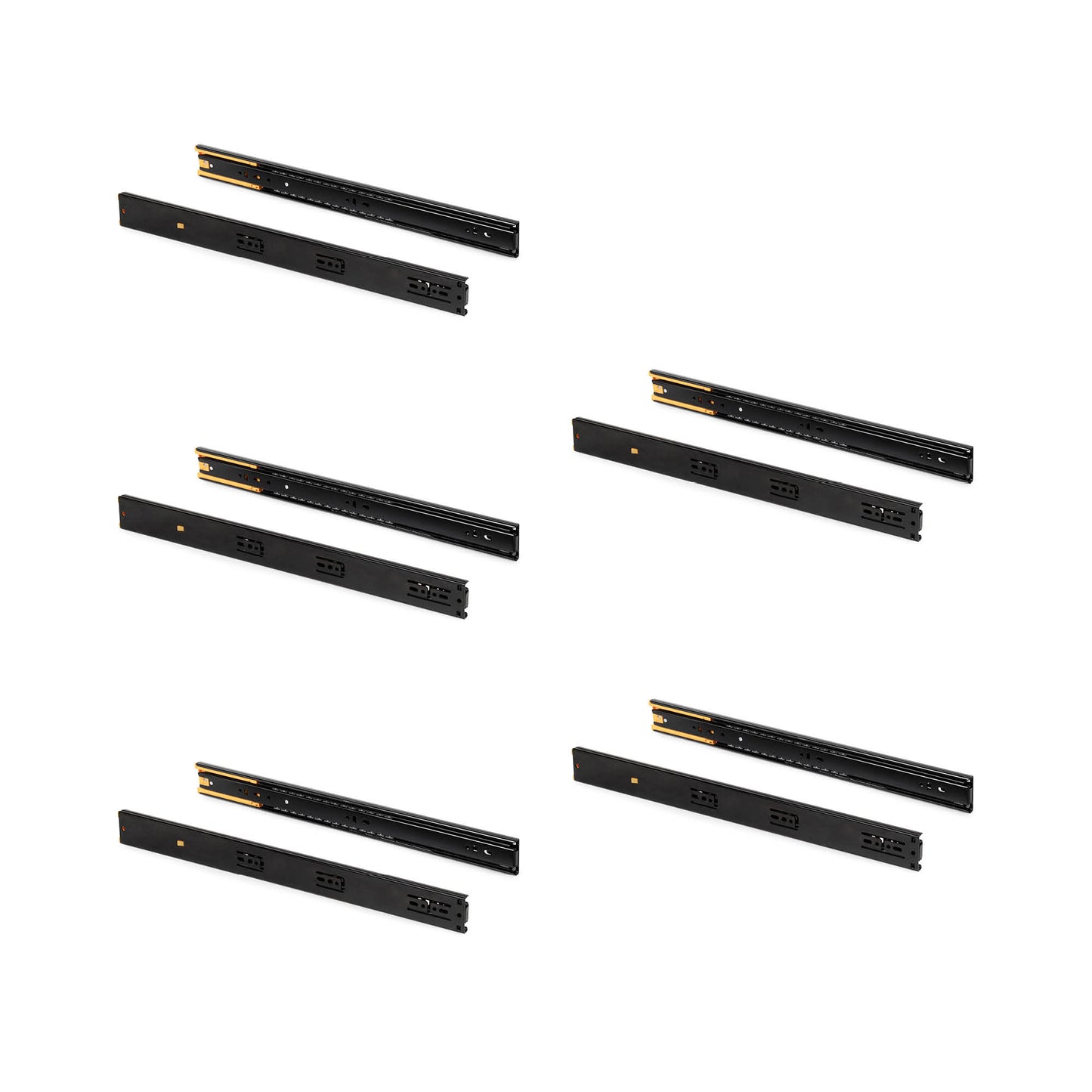 Emuca Lotto di 5 set guide per cassetti, a sfera, altezza 45 mm, profondità 450 mm, estraibili, chiusura soft, Nera