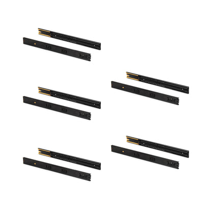 Emuca Lotto di 5 set guide per cassetti, a sfera, altezza 45 mm, profondità 450 mm, estraibili, chiusura soft, Nera