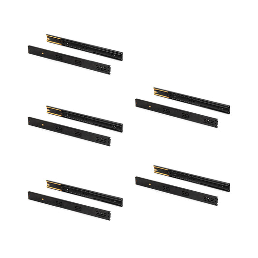 Emuca Lotto di 5 set guide per cassetti, a sfera, altezza 45 mm, profondità 450 mm, estraibili, chiusura soft, Nera