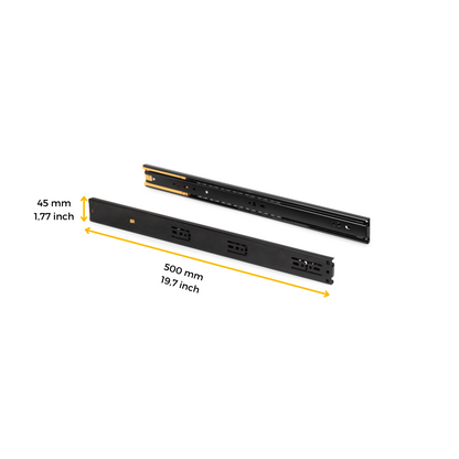 Emuca Lotto di 5 set guide per cassetti, a sfera, altezza 45 mm, profondità 500 mm, estraibili, chiusura soft, Nera