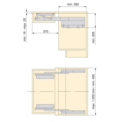 Emuca Guide per tavolo allungabile e sollevabile Oplà Folding+39, Alluminio, Champagne anodizzato