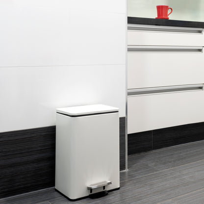 Emuca Contenitore rettangolare per la raccolta differenziata Recycle, apertura del coperchio a pedale, 1x12lt, Alluminio, Verniciato bianco