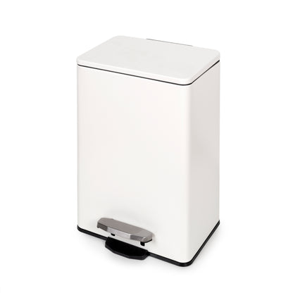 Emuca Contenitore rettangolare per la raccolta differenziata Recycle, apertura del coperchio a pedale, 1x12lt, Alluminio, Verniciato bianco