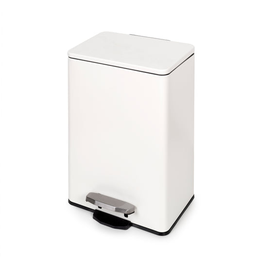 Emuca Contenitore rettangolare per la raccolta differenziata Recycle, apertura del coperchio a pedale, 1x12lt, Alluminio, Verniciato bianco