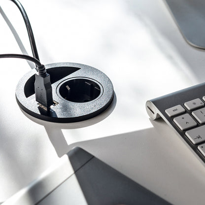 Emuca Multiconnettore Circle 80, diametro 80 mm, 1 x presa Schuko, 1 USB Tipo A, 1 USB Tipo C, Tecnoplastica, Verniciato nero
